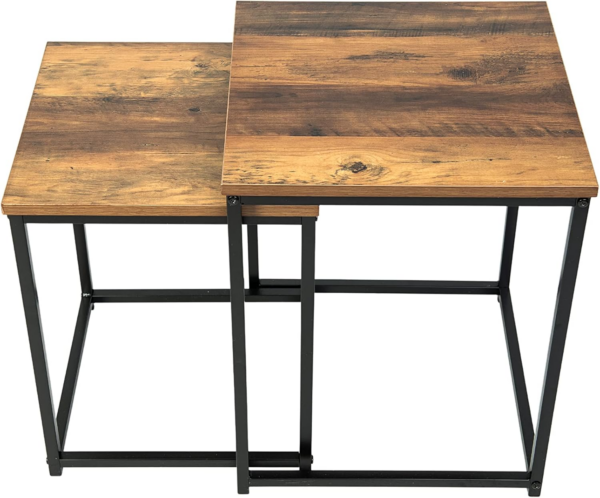 Square nest of 2 tables black metal frame with solid Oak wooden effect side end