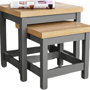 Source Nest of 2 Occasional Side End Tables, Stackable, Oak Effect, Dark Grey