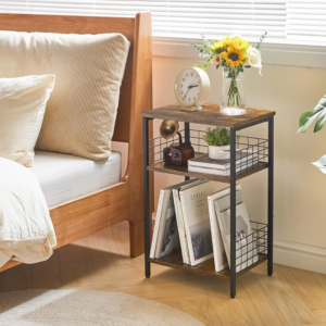3 Tier End Table, Record Player Stand with Storage, Industrial Tall Side Table