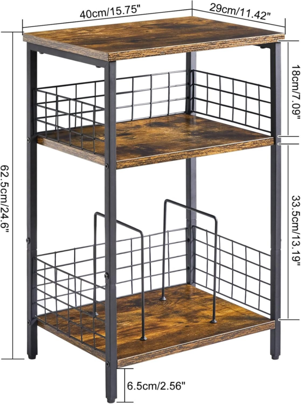 3 Tier End Table, Record Player Stand with Storage, Industrial Tall Side Table - Image 7