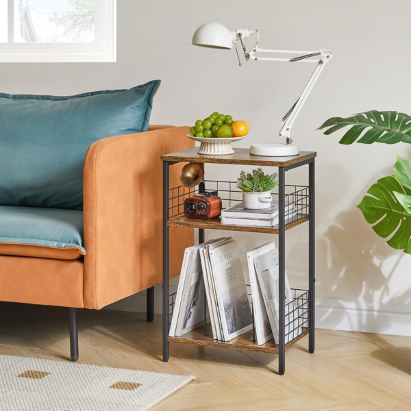 3 Tier End Table, Record Player Stand with Storage, Industrial Tall Side Table - Image 5