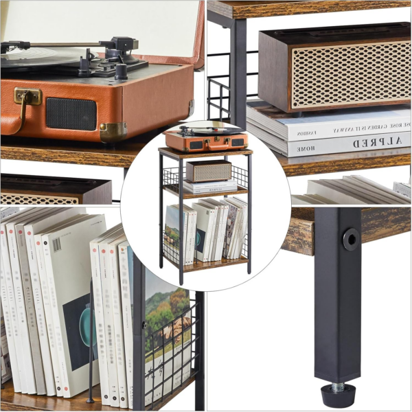 3 Tier End Table, Record Player Stand with Storage, Industrial Tall Side Table - Image 3