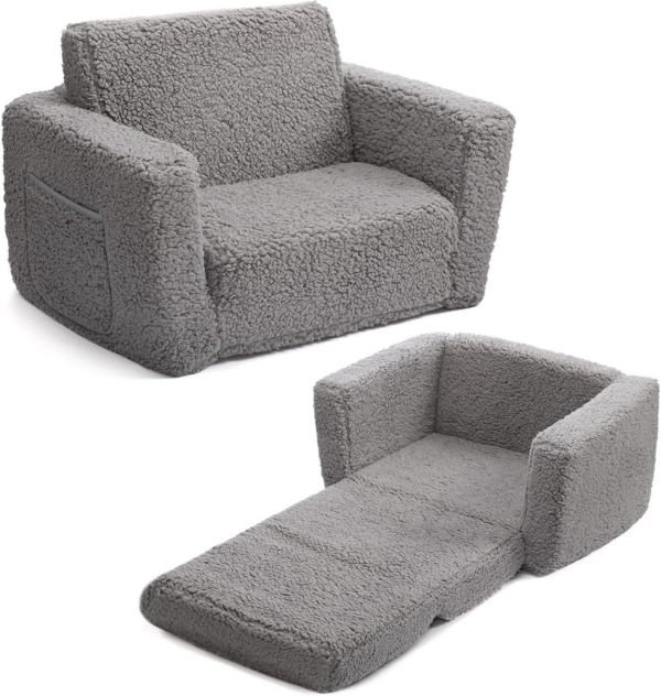 Sofa Bed 2-in-1 Flip Out Cuddly Sherpa Toddler Couch Convertible Sofa to Lounger Children Sofa Bed Children's Day - Image 6