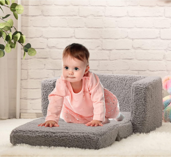Sofa Bed 2-in-1 Flip Out Cuddly Sherpa Toddler Couch Convertible Sofa to Lounger Children Sofa Bed Children's Day - Image 5