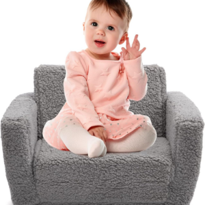Sofa Bed 2-in-1 Flip Out Cuddly Sherpa Toddler Couch Convertible Sofa to Lounger Children Sofa Bed Children's Day