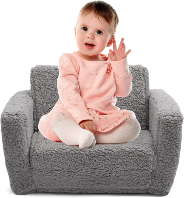 Sofa Bed 2-in-1 Flip Out Cuddly Sherpa Toddler Couch Convertible Sofa to Lounger Children Sofa Bed Children's Day