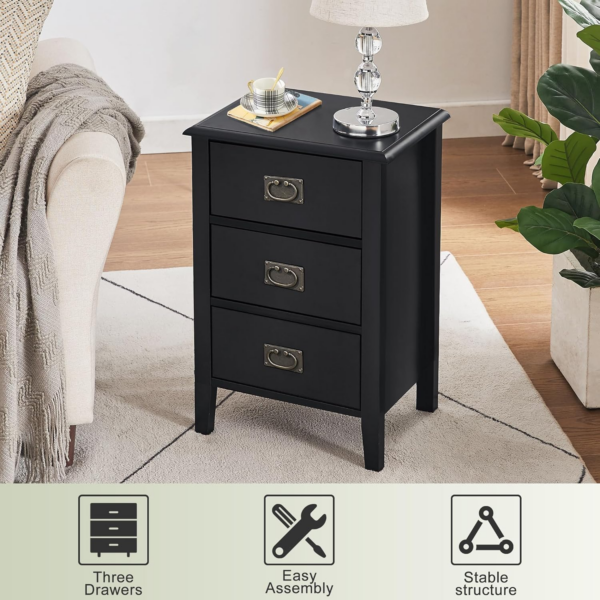 Bedside Table Set of 2, Modern Nightstands End/Side Cabinet Wooden with 3 Drawers - Image 2