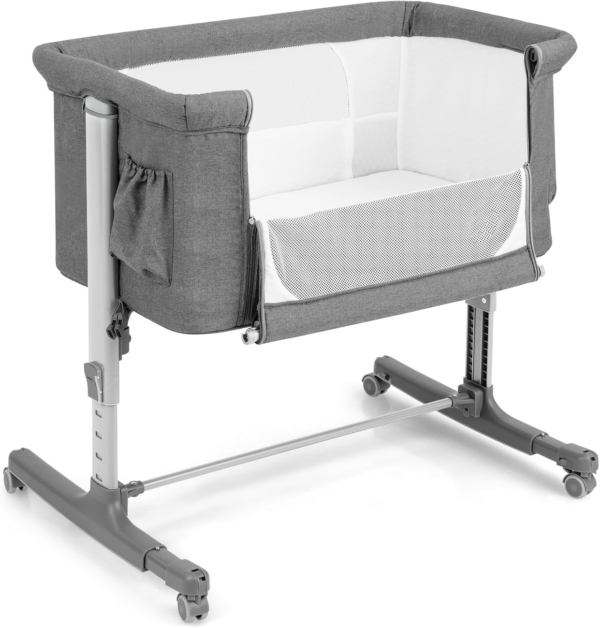 3-in-1 Baby Beside Crib, Height & Angle Adjustable Side Bassinet with Lockable Wheels and Carry Bag