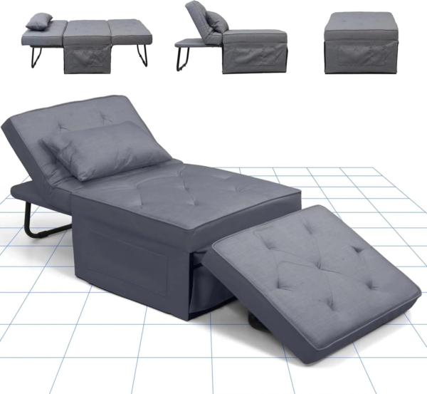 Sofa Bed, 4-in-1 Folding Bed, Convertible Sofa Bed, Single Sofa Chair Sleeper Folding Ottoman with 6 Position Adjustable
