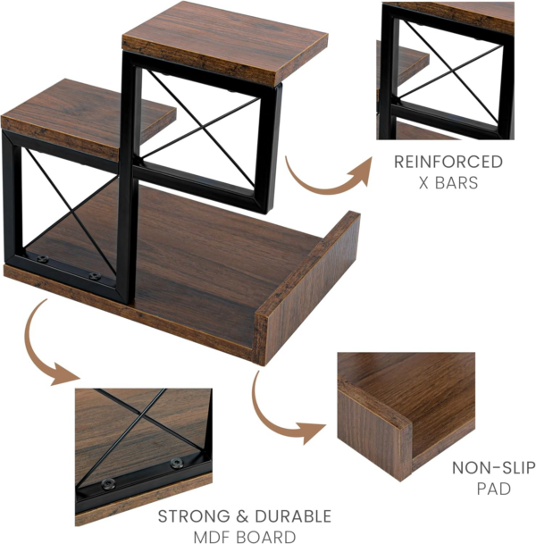 3-Tier Desk Hutch - Wooden Desktop Bookshelf/Desktop Organiser Featuring 3 Desk Shelves - Image 3