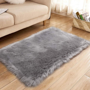 Small Rug,Grey Faux Fur Rug,Soft Sheepskin Rug,Fluffy Rugs for Bedroom,Non Slip Rug,Washable Rugs Living Room,High Pile Rugs for Kids Room,Lounge,Office(Grey,40x60cm)