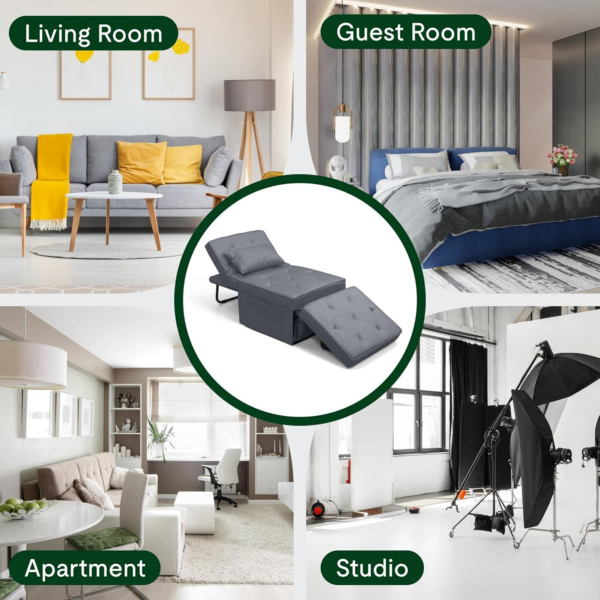 Sofa Bed, 4-in-1 Folding Bed, Convertible Sofa Bed, Single Sofa Chair Sleeper Folding Ottoman with 6 Position Adjustable - Image 3