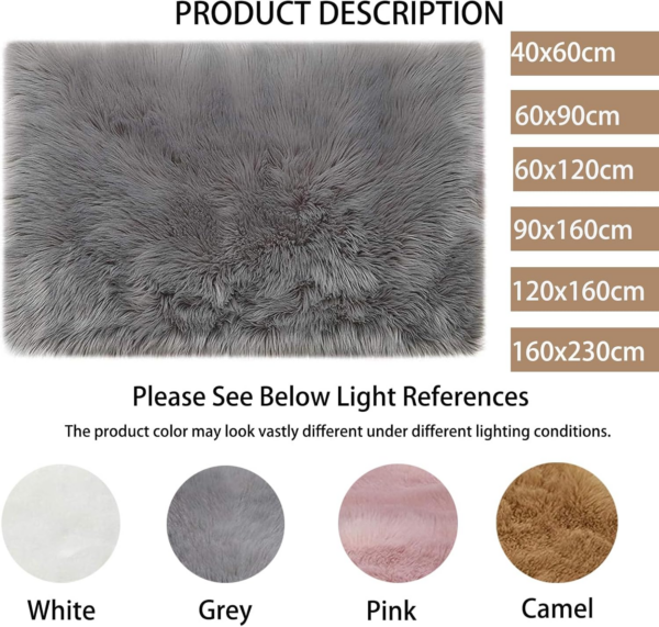 Small Rug,Grey Faux Fur Rug,Soft Sheepskin Rug,Fluffy Rugs for Bedroom,Non Slip Rug,Washable Rugs Living Room,High Pile Rugs for Kids Room,Lounge,Office(Grey,40x60cm) - Image 5
