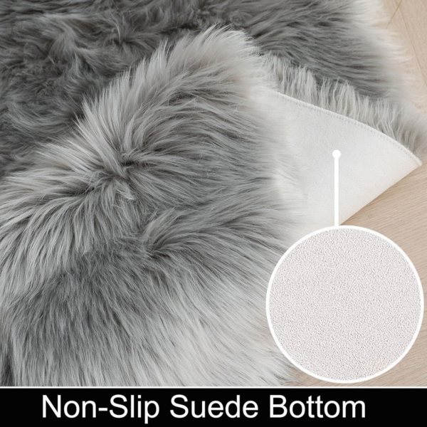 Small Rug,Grey Faux Fur Rug,Soft Sheepskin Rug,Fluffy Rugs for Bedroom,Non Slip Rug,Washable Rugs Living Room,High Pile Rugs for Kids Room,Lounge,Office(Grey,40x60cm) - Image 4