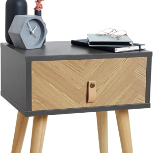 Bedside Table – Grey & Wood Effect Nightstand for Bedroom - Scandi Style Bedside Cabinet