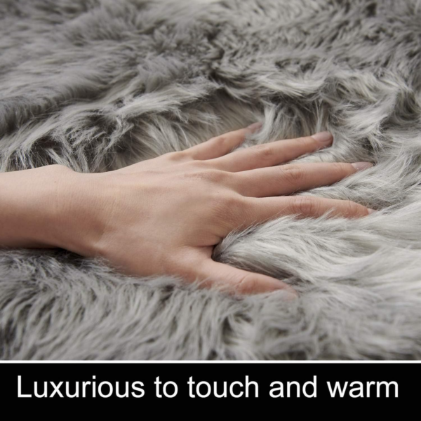 Small Rug,Grey Faux Fur Rug,Soft Sheepskin Rug,Fluffy Rugs for Bedroom,Non Slip Rug,Washable Rugs Living Room,High Pile Rugs for Kids Room,Lounge,Office(Grey,40x60cm) - Image 3
