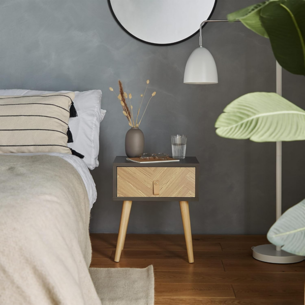 Bedside Table – Grey & Wood Effect Nightstand for Bedroom - Scandi Style Bedside Cabinet - Image 5