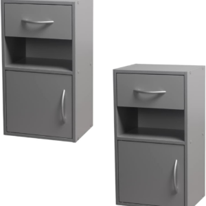 Set Of 2 Wooden Bedroom Bedside Cabinet Nightstand Side Table w/1 Door 1 Drawer (Gray)