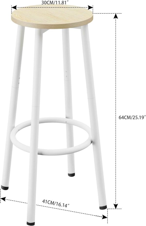 Bar Stools Set of 2, Kitchen Stools with Footrest, Breakfast Bar Stools, Round Bar Chairs, 64CM Height Stools for Dining Room, Kitchen, Bar, Party, - Image 5