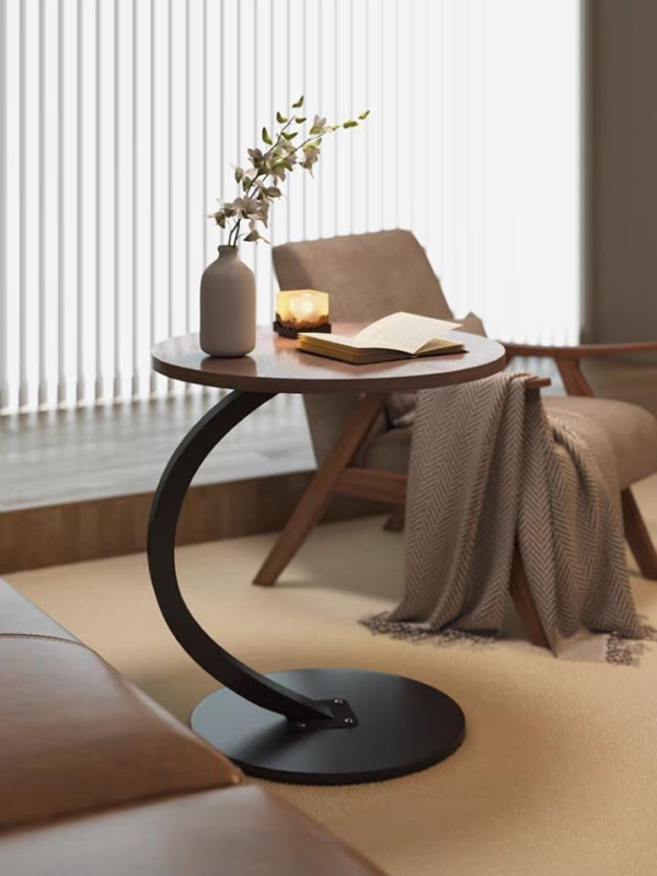 Side Table Wooden, End Table C-shaped Support, 40 * 60 CM, Side Table Living Room Office, Round Coffee Table - Image 7