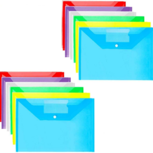 Plastic Wallets - 12 Pack A4 Plastic Folders Popper Wallet Document File Folder with Button Closure
