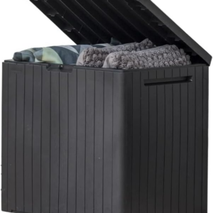 30 Gallon Resin Outdoor Storage Box and Patio Furniture Side Table for Pool and Garden Accessories, Dark Grey