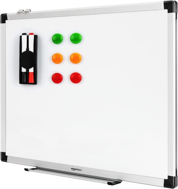 Magnetic Whiteboard with Pen Tray, Aluminium Trim and Dry-Wipe Writing Surface, 60 x 45cm (WxH), White