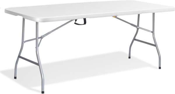 6ft Folding Table with Spacious 180x70x74cm Tabletop & Sturdy Metal Frame