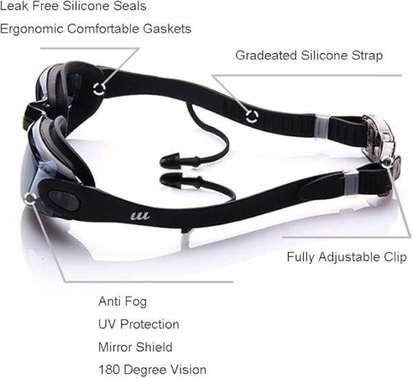 Swimming Goggles, Swim Goggles attached Ear Plugs for Adult Men Women And Kids 8+ - Image 4