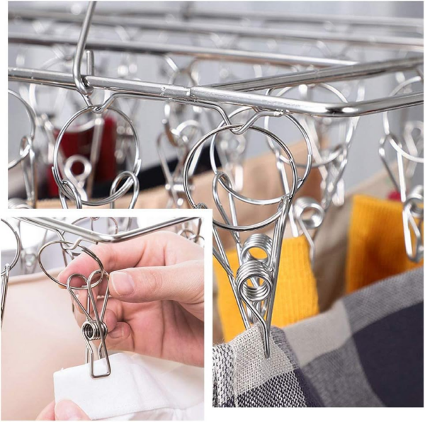 Stainless Steel Clips Socks Drying Rack With 30 Clips,Durable Windproof Foldable Rectangular Laundry Airer Hanger - Image 2