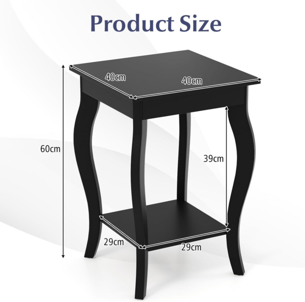 2-Tier Bedside Table, Modern Nightstand with Storage Shelf, Wooden Sofa Side Table Simple Style End Table for Living Room Bedroom (1, Black) - Image 4