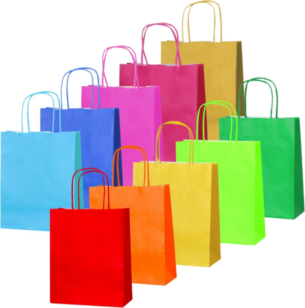 10 Rainbow Small Paper Party Bags, Gift, Crafts & Sweet Bags with Twist Handles
