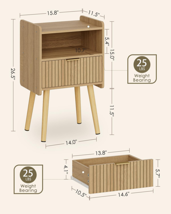 Bedside Table,Modern Night Stand Wood Nightstand with Storage Drawer Side End Table for Bedroom,Living Room,Office,Oak - Image 7