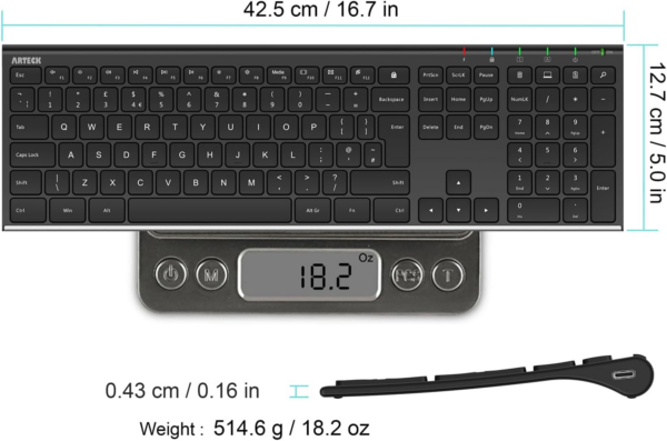 2.4G Wireless Keyboard Stainless Steel Ultra Slim Full Size Keyboard with Numeric Keypad for Computer/Desktop/PC/Laptop/Surface/Smart TV and Windows 10/8/ 7 Built in Rechargeable Battery - Image 2
