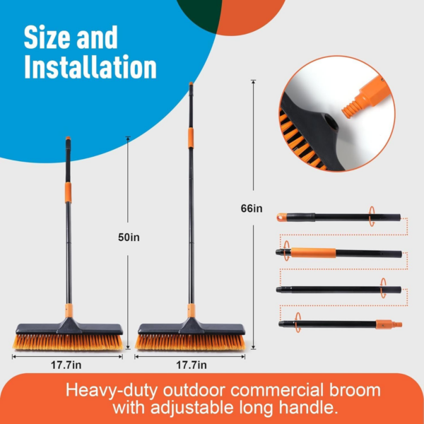 Garden Broom, Yard Brush Heavy Duty Outdoor 2-1,166cm, suitable for Schools, Factories, Gardens, Broom Outdoor,Sweeping Brush(Orange black) - Image 5