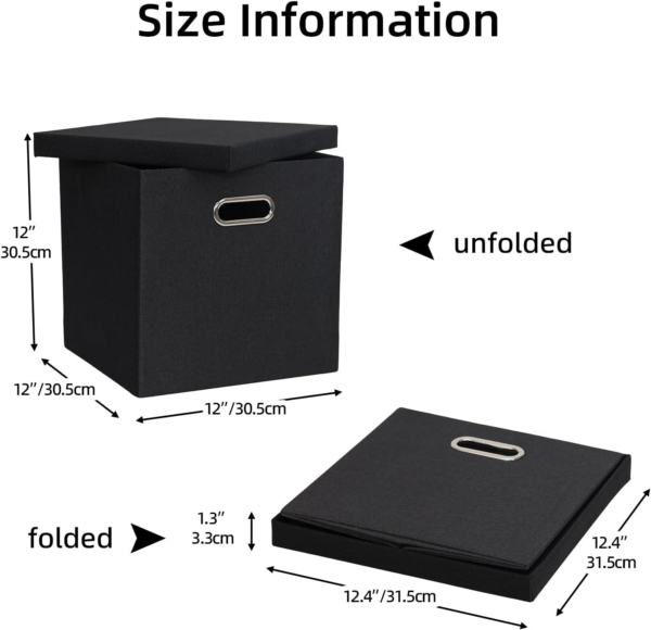 Storage Bins with Lids, Collapsible Linen Fabric Boxes Organizer Containers with Lid Foldable Storage Box Basket - Image 6