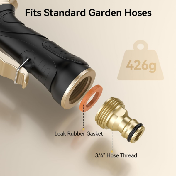 Hose Pipe Spray Gun, Heavy Metal Garden Hose Spray Gun with 9 Patterns, High Pressure Sprayer with Non-Slip Grip - Image 3