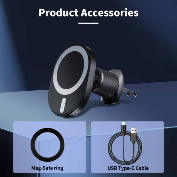 Mag-safe Car Charger Mount,15W Fast Charging,20xN55 Magnets,Car Phone Holder Wireless Charger Wireless Car Charger Magnetic Phone Holder for iPhone 16/15/14/13/12/Pro/Plus/Max Samsung Galaxy S Series - Image 2