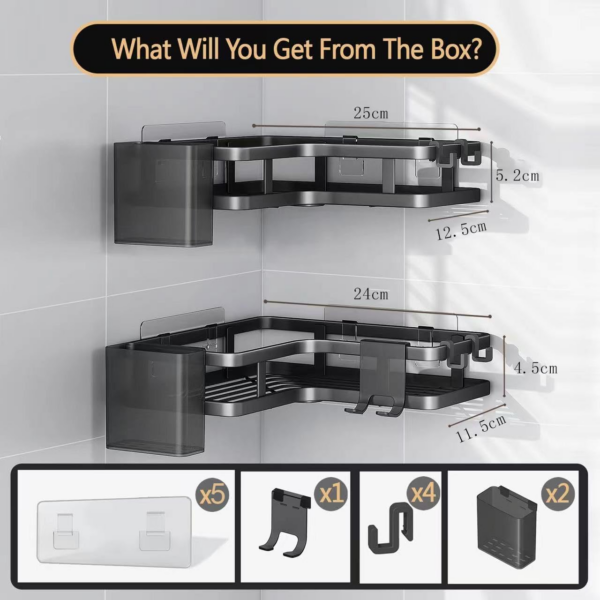 Shower Caddy Corner, Bathroom Storage Accessory 5 Pack, Bathroom No Drill Shelf with 4 Hooks, Shower Shelf Storage, Shower Corner Shelves, Shower Bathroom Shelves for Bathroom. - Image 2