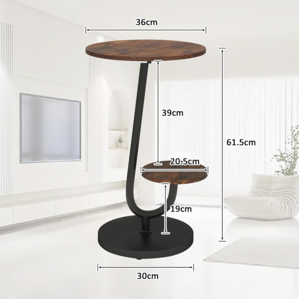 Side Table, Bedside Small Coffee Table with 3 Color LED Lights and 2 Tier Storage Shelves for Living Room - Image 3