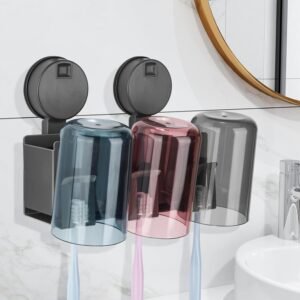 Toothbrush Holder Wall Mounted [Removable Suction Cup No Drill], Aluminium Alloy, 3 Compartments, 3 Toothbrush Slots & 3 Toothbrush Cups Holder for Toothbrush
