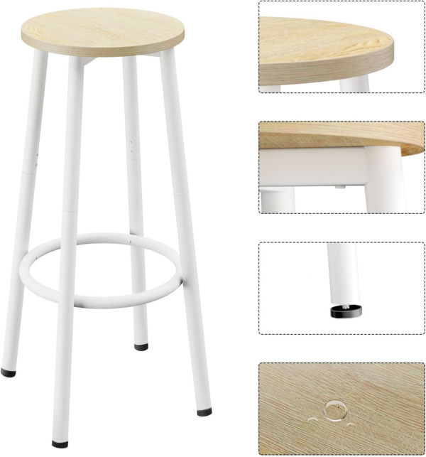 Bar Stools Set of 2, Kitchen Stools with Footrest, Breakfast Bar Stools, Round Bar Chairs, 64CM Height Stools for Dining Room, Kitchen, Bar, Party, - Image 3