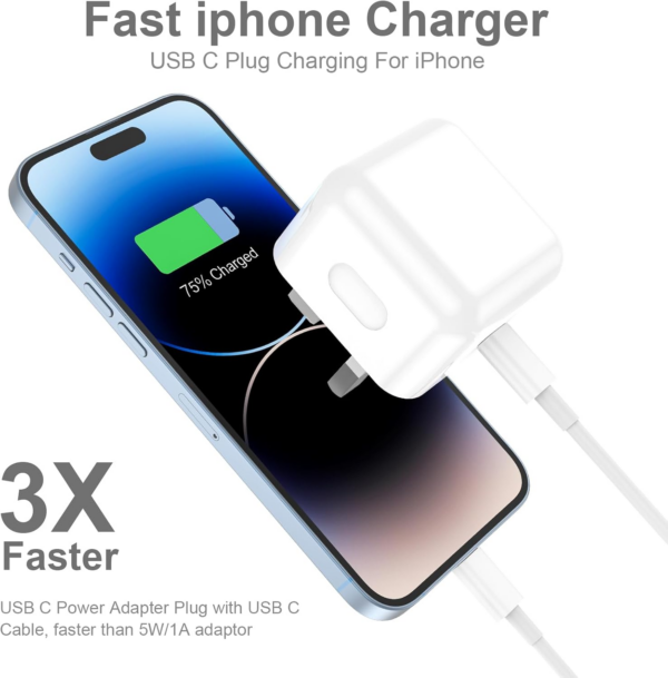 2Pack for iPhone Charger Fast Charge, USB C Charger Plug Adapter and Fast Charger Cable 2M Lead Charging for Apple iPhone 14 13 12 11 Pro Max XS XR X SE 8 7 Plus, for iPad/Pro/Air - Image 4