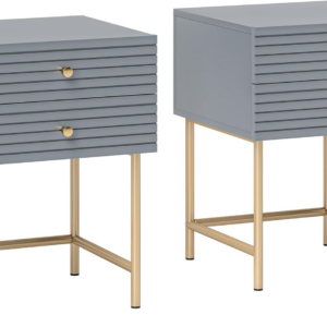 Bedside Tables Set of 2, Bedside Cabinet with 2 Drawers, Modern Side Table for Bedroom, Living Room, Grey