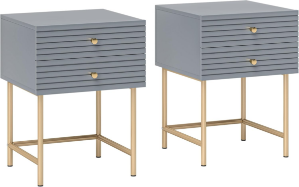 Bedside Tables Set of 2, Bedside Cabinet with 2 Drawers, Modern Side Table for Bedroom, Living Room, Grey