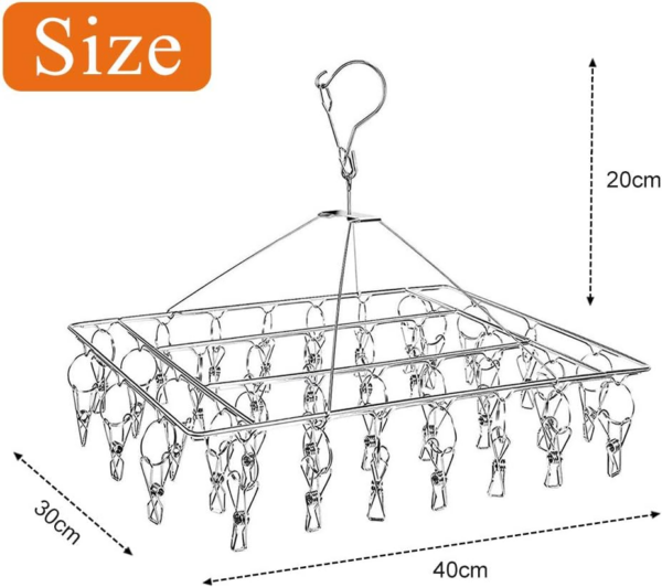 Stainless Steel Clips Socks Drying Rack With 30 Clips,Durable Windproof Foldable Rectangular Laundry Airer Hanger - Image 6