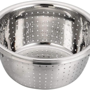 Stainless Steel Double-Handle Colander Deep Micro-Perforated 2.5 Quart Metal Food Strainer with Green Silicone Handles