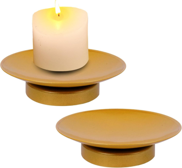 Plate Holders Set of 2 Gold Pillar Candle Holder Metal Candle Holder Modern Candle Holders for Pillar Candles Living Room Table Centerpiece Iron Candle Stand for Valentines Decorations