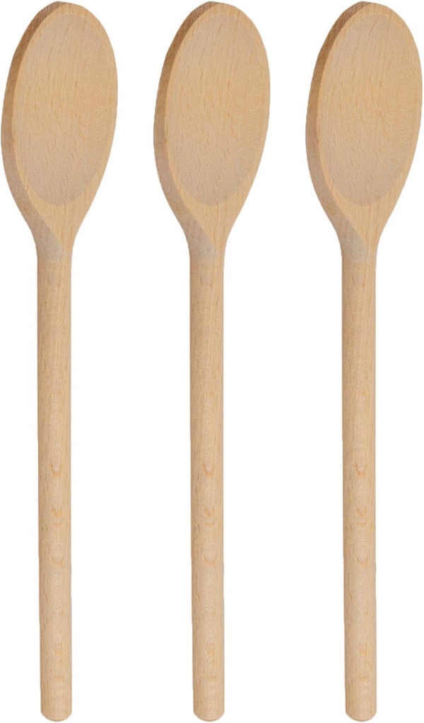 12 Inch Long Wooden Spoons for Cooking - Oval Wood Mixing Spoons for Baking, Cooking, Stirring - Sauce Spoons Made of Natural Beechwood - Set of 3