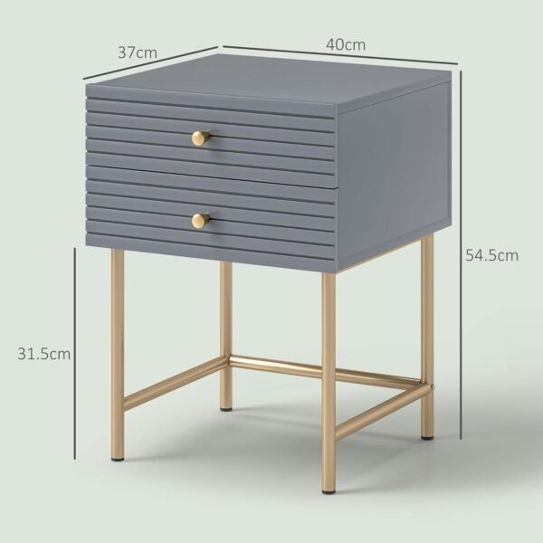 Bedside Tables Set of 2, Bedside Cabinet with 2 Drawers, Modern Side Table for Bedroom, Living Room, Grey - Image 7